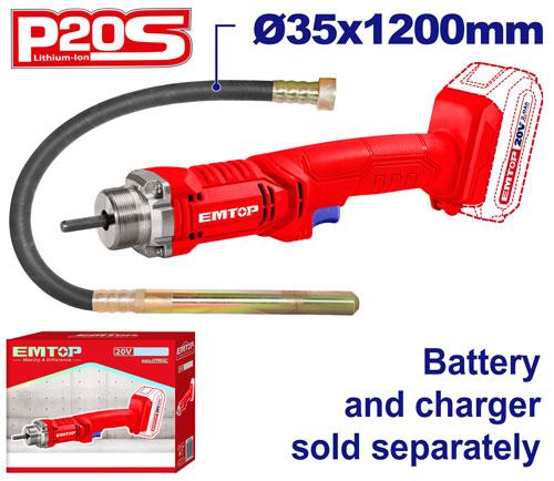 Cordless concrete vibrator emtop ecvli2025021-20v