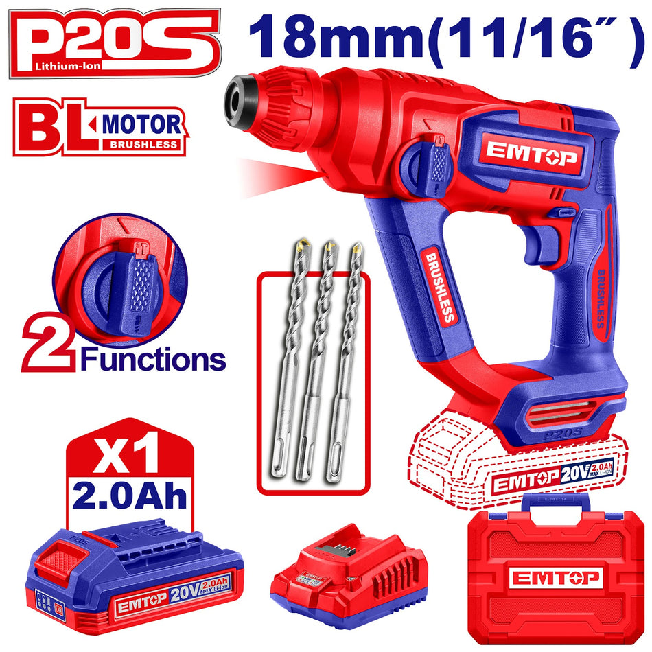Cordless rotary hammer emtop elrh201881 18