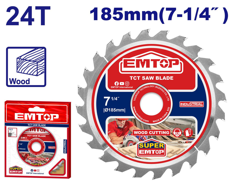 Tct circular saw blades emtop etct1185112 24tpi 7 1/4