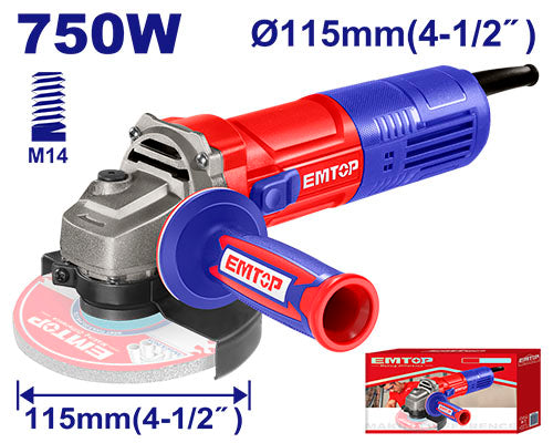 Angle grinder 4 1/2 emtop eagr07581 115mm 750w