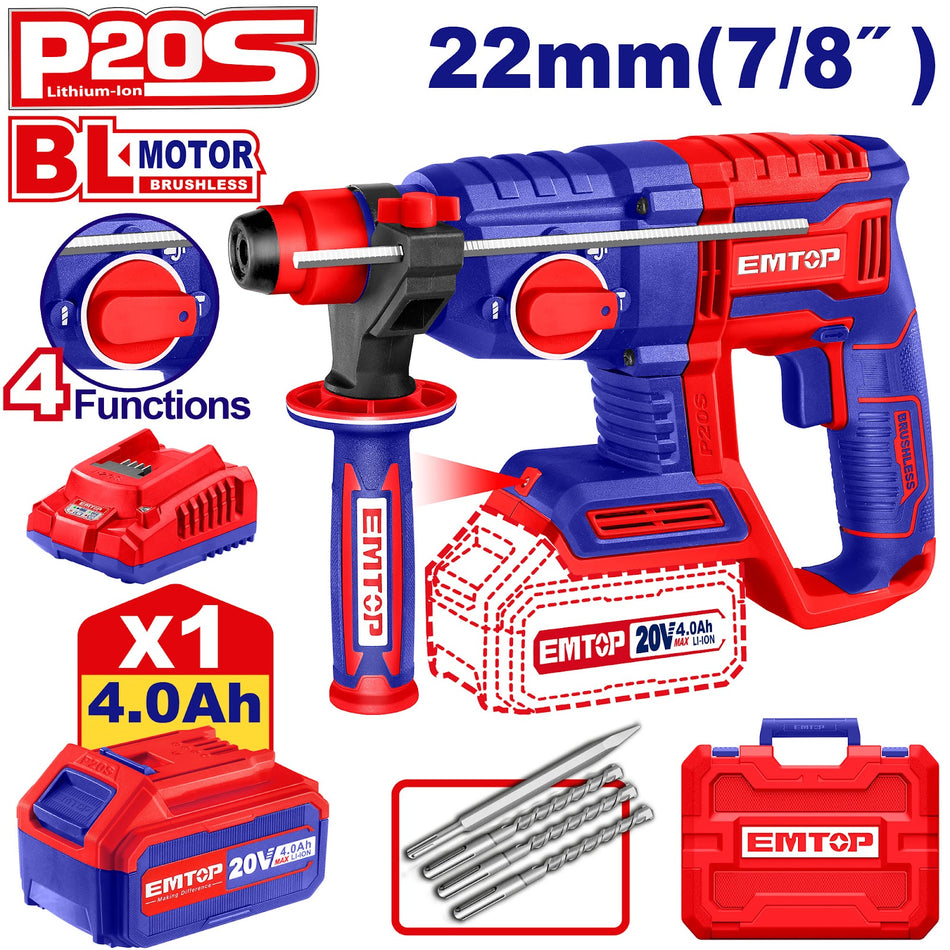 Cordless rotary hammer emtop elrh202081 22