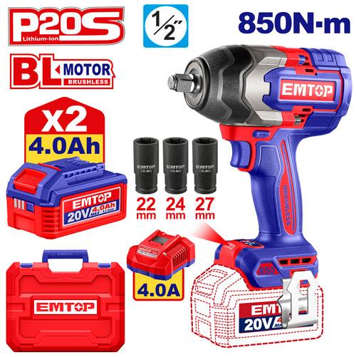 Cordless impact wrench emtop eciwl2085 1/2dr