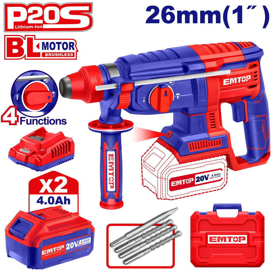 Cordless rotary hammer emtop elrh202287 26